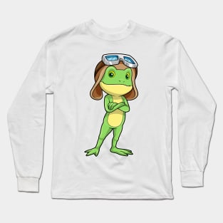 Frog as Pilot with Hat & Glasses Long Sleeve T-Shirt